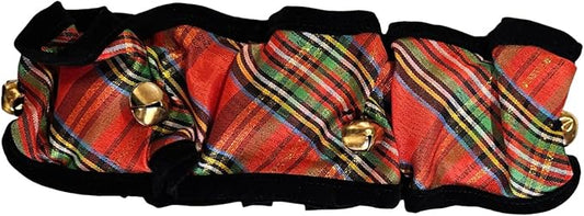 Huxley & Kent Ruff Pet Scrunchy | Shiny Christmas Plaid (Medium) | Festive Christmas/Holiday Neckwear for Dogs/Cats | Fun Stretchable Costume Accessory | Soft Collar with Bells