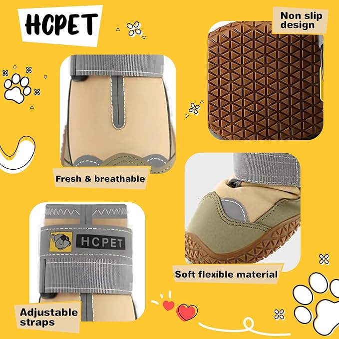 Hcpet Dog Boots Waterproof Dog Shoes for Medium Large Dogs, Anti-Slip Dog Booties Paw Protector for for Hot Pavement Winter Snow Hiking with Reflective Straps 4PCS, 3 (width 1.77 inch) for 31-38 lbs