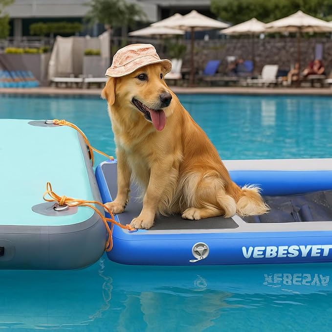 Inflatable Dog Water Ramp, 5FT Dog Floats Ramp Ladder for Pools, Boats, Docks, Sea and Lake, Non-Slip EVA Pool Ladder Platform for Pets Up to 220LBS