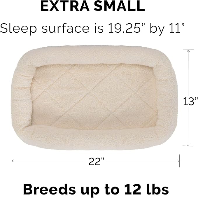 Furhaven Dog Bed for Extra Small Dogs & Indoor Cats, 100% Washable, Sized to Fit Crates - Sherpa Fleece Bolster Crate Pad - Cream, Extra Small