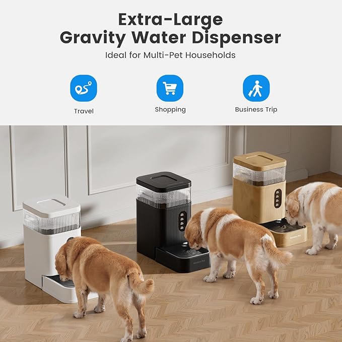Gardner Pet Automatic Dog Water Dispenser Gravity Waterer with Stainless Steel Bowl Water Dispenser 8.5L Large Capacity Water Feeder for Dogs Cats Pets, BPA-Free Noise-Free (White, 8.5L)