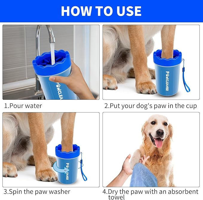 Dog Paw Cleaner, Washer, Muddy Pet Foot Cleaner for Small Medium Large Breed Dogs/Cats (with 3 absorbent towel) (Navy Blue, Medium)