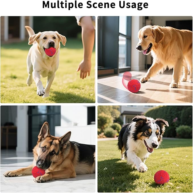 SCHITEC Interactive Dog Toys Ball Smart Automatic Bouncing Moving Rolling Vibrating Ball Motorized Pet Chase Toys for High Energy Medium Large Dogs (Red)