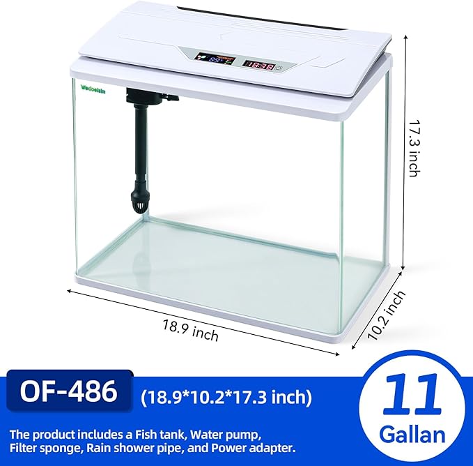 High-Transparency Fish Tanks, Betta and Goldfish Tanks with Filter, Light, Seven-Color LED, Integrated Oxygenation, Filtration, and Circulation, and Aquarium Starter Kits (11 Gallon)