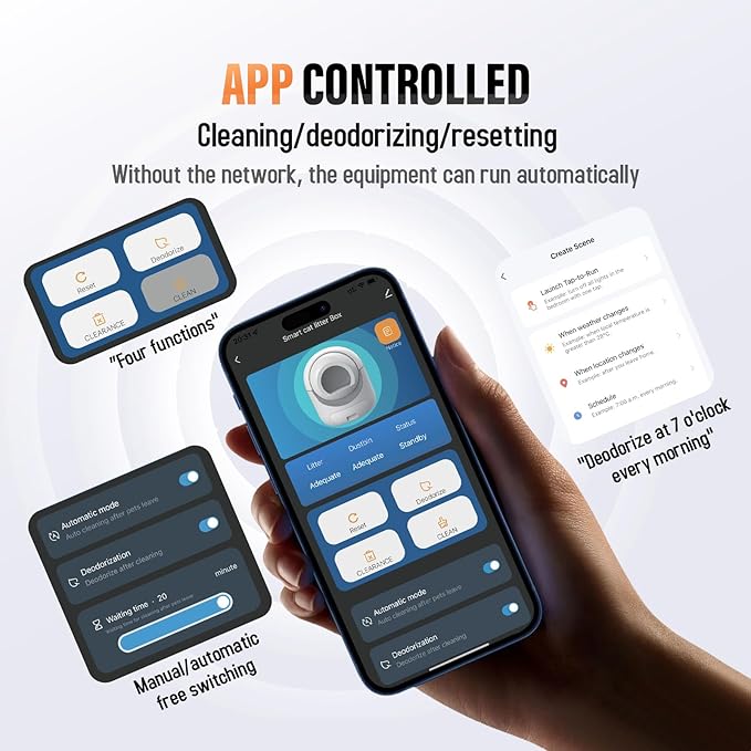 Extra Large Self Cleaning Cat Litter Box, with APP Control Smart Odor Removal Automatic Cat Litter Box, Odor Removal Safety Protection for Multiple Cats