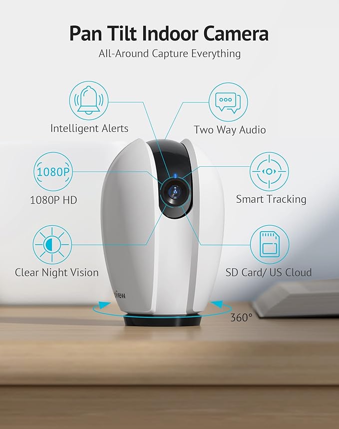 LaView Pan/Tilt Security Camera for Baby Monitor with Phone App (2 Pack+2 32GB SD Cards), 1080P WiFi Pet Camera Indoor, 360° Home Security Camera with Motion & Sound Detection, Two-Way Audio