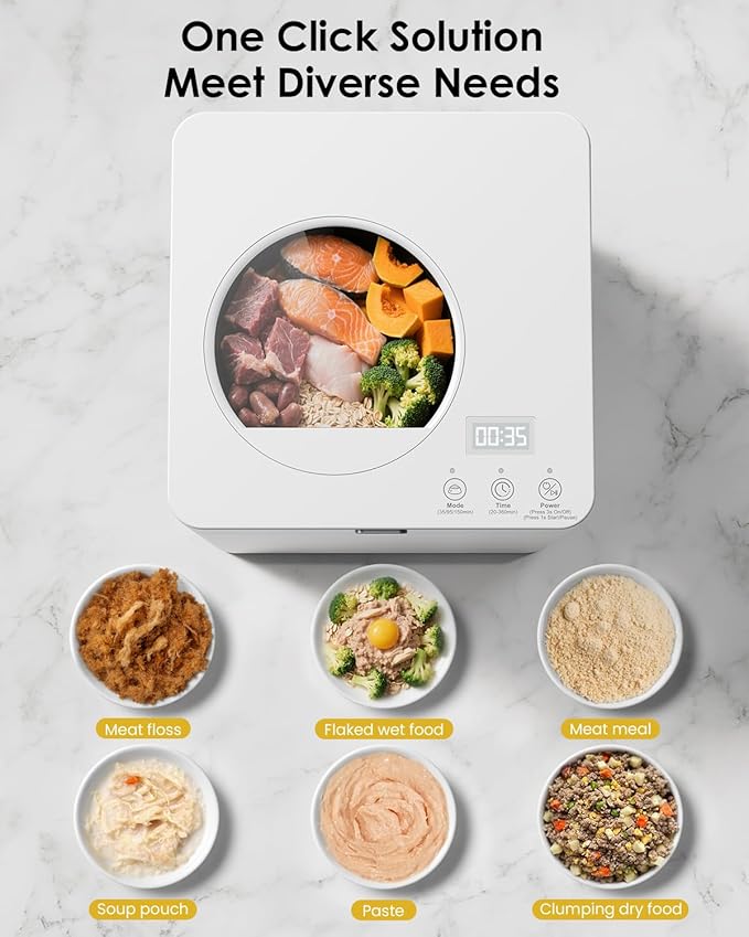 Pet Fresh Meal Cooker,5-in-1 Auto Fresh Food Cooker with Chop,Slow Cook, Mix, Self-Cleaning and Timer, 2.6 Quart Capacity Foods Cooker Makes 1.5Lbs Foods for 2 Dogs, DIY Pet Recipes, Wet or Dry Meals