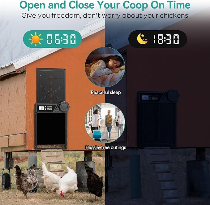 Large Automatic Chicken Coop Door, Aluminum Automatic Chicken Door with Manual & Timer Mode, Anti-Pinch & Battery Powered, LCD Display Chicken Door for Chickens, Ducks, and Geese