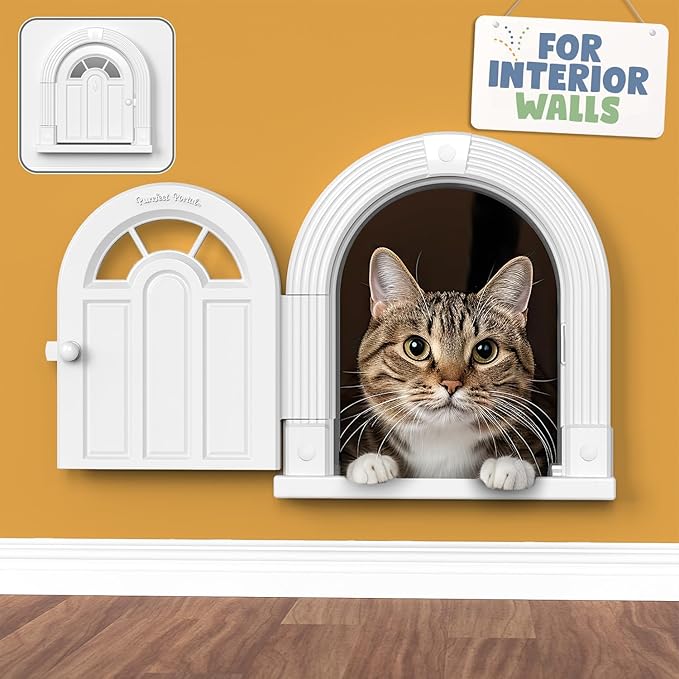 Large Cat Door for Wall Interior, Stylish & Functional Pet Door, No Training Needed Easy DIY Installation, No-Flap, Perfect for Privacy & Safety, Spacious, Fits Cats Up to 20 Lbs