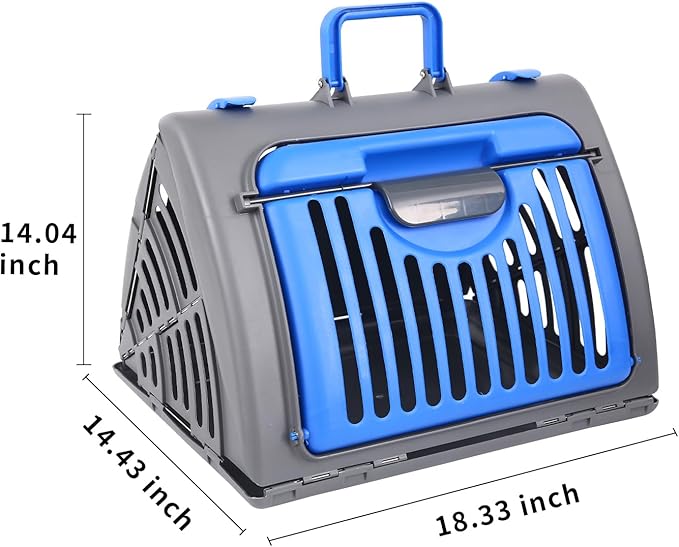 Foldable Travel Cat Carrier 14 * 14 * 18 inches Sport Designs Plastic Carrier, Blue