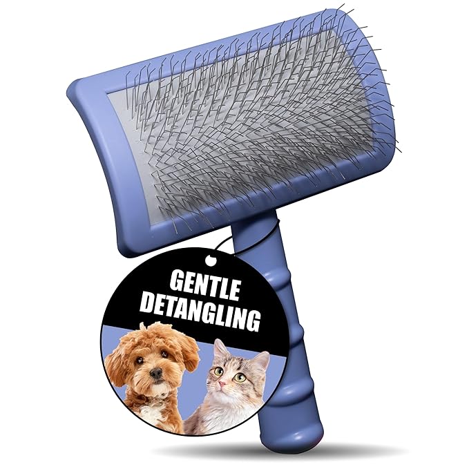 Tauro Pro Line Plastic Long & Short Hair Slicker Dog Brush for Deshedding & Detangling - Purple Slicker Brush for Dog & Cat Grooming - Rectangular, Flexible Cushion & Non-Slip Grip