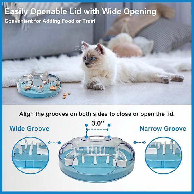 Interactive Cat Treat Puzzle, Food Dispenser, Cat Stimulation Maze, Slow Feeder, Enrichment Toys for Indoor Cats and Kittens (Sky Blue)