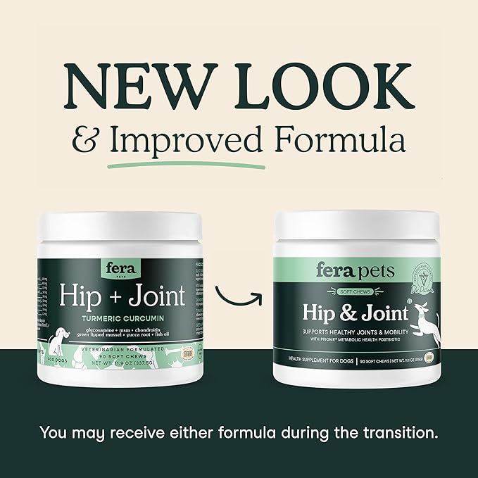 Fera Pets Hip & Joint Supplement for Dogs with Glucosamine, Postbiotics, & Green Lipped Mussel - Supports Healthy Joints and Weight Management - 90 Soft Chews