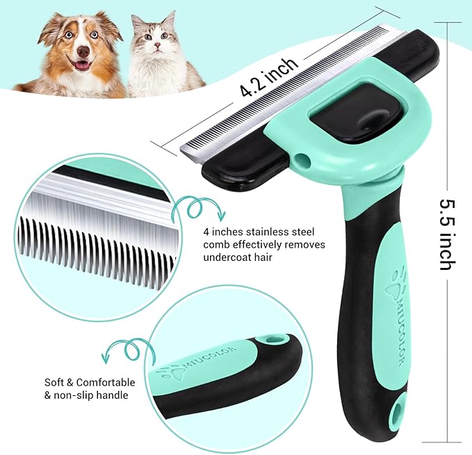 MIU COLOR Pet Grooming Brush, Deshedding Tool for Dogs & Cats, Effectively Reduces Shedding by up to 95% for Short Medium and Long Pet Hair，Spring Green