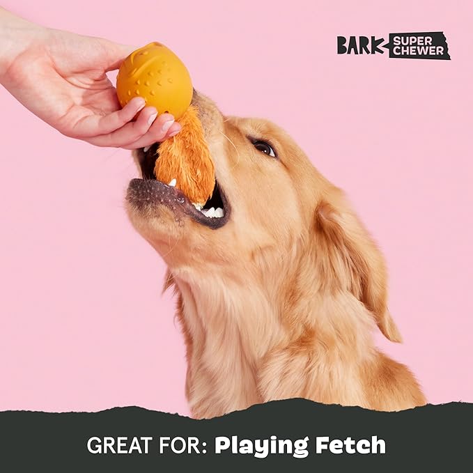 Barkbox Franz The Fox Dog Toy | Natural Rubber, Bacon Scented, Thrashy Tail & Wacky Bounce | Dog Toy for Aggressive Chewers