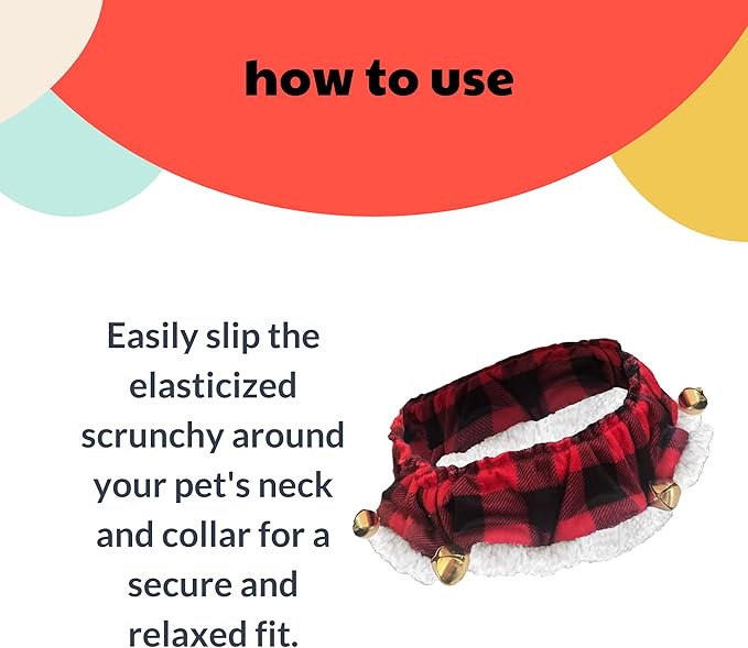 Huxley & Kent Ruff Pet Scrunchy | Buffalo Check (Extra-Small) | Festive Christmas/Holiday Neckwear for Dogs/Cats | Fun Stretchable Costume Accessory | Soft Collar with Bells