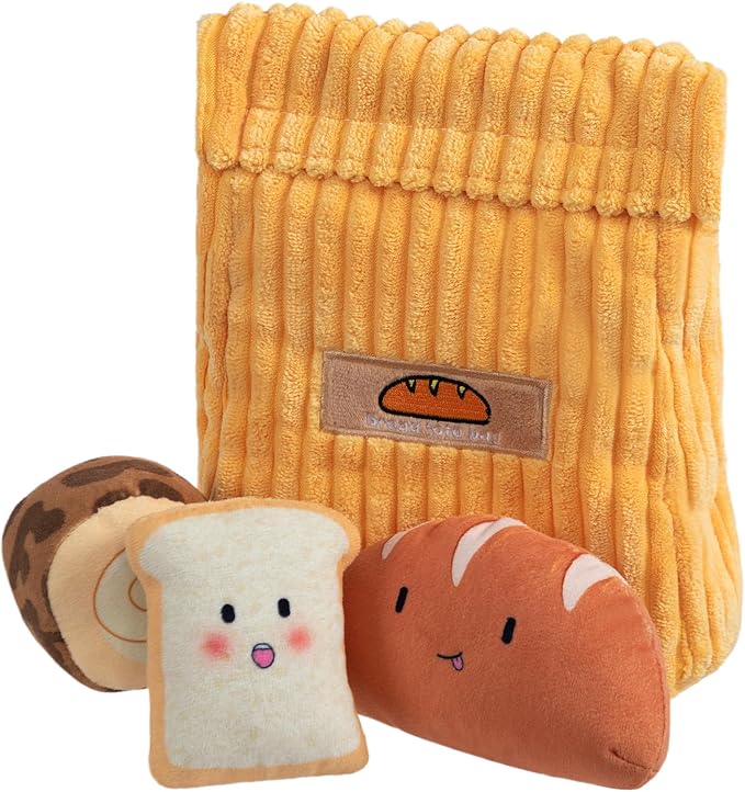 Hollypet Squeaky Dog Toy, Interactive Plush Hide and Seek Dog Toys for Small Medium Sized Dogs and Non-Aggressive Chewers, Puppy Teeth Clean Chew Toys, Bread