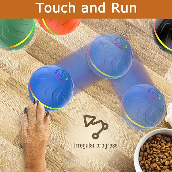 T01 Interactive Dog Toys Dog Ball,Anti Boredom Dog Toys,Durable Motion Activated Automatic Rolling Toys for Small/Medium Dogs,Moving Ball for Dogs to Keep Them Busy,Dog Bows,Fruity Plush Covers(Blue)