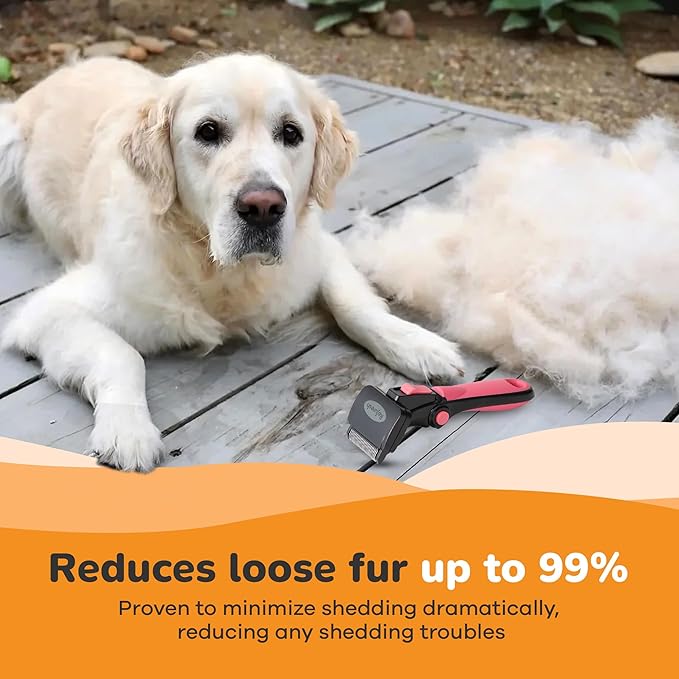 Deshedding Dog Brush for Long Hair (Medium,Pink) – Gentle Deshedding tool for Dogs & Cats – Reduces shedding, without damaging topcoat. Removes Loose Fur & Dead Undercoat.
