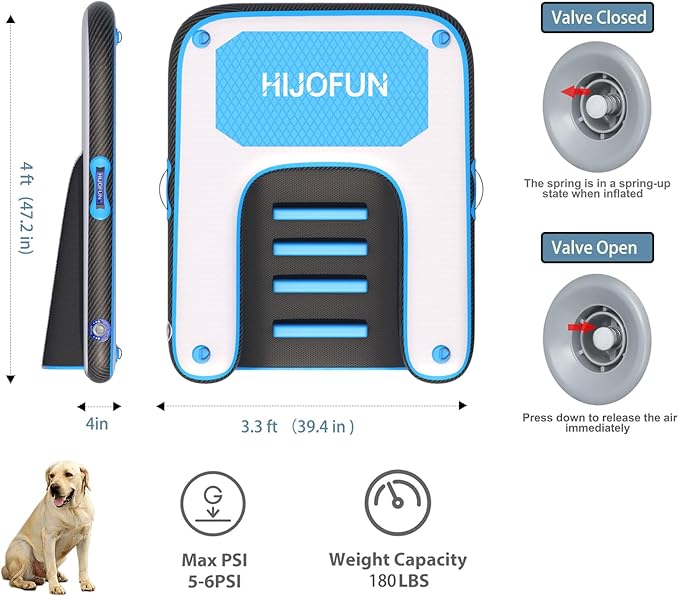 Inflatable Dog Water Ramp with Non-Slip Steps & D-Rings–180 lbs Capacity,47.2"x37.4"x4", Portable Floating Ladder for Pool, Boat, Lake – Blue