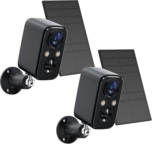 FOAOOD Security Cameras Wireless Outdoor with Solar Panel Cameras for Home Security, Home Camera with Color Night Vision, PIR Human Detection, 2-Way Talk, IP66 Waterproof, (2Packs-Black)