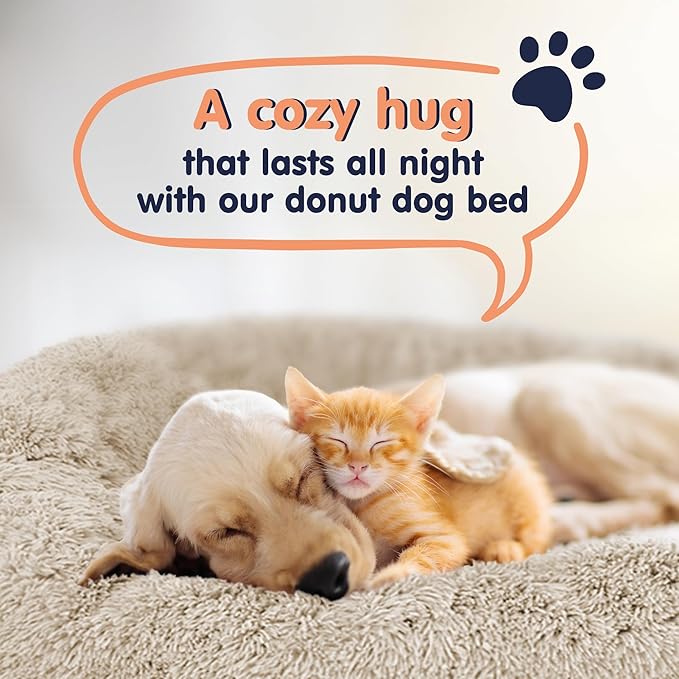 Donut Dog Bed - Premium Comfort for Anxiety Relief - Fluffy & Calming Design with Ultra-Plush Support | Cozy Round Dog Bed with Super Soft Circle Style (Size M Beige)