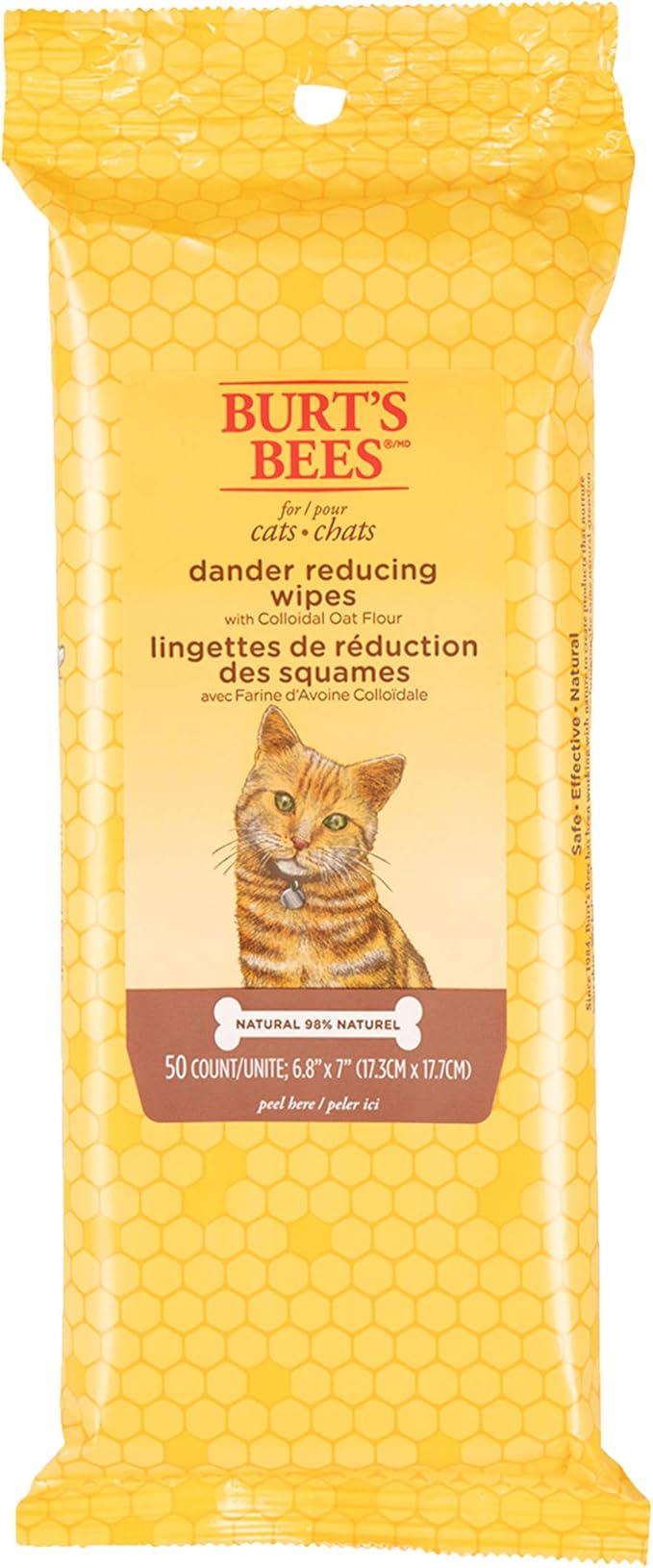 Burt's Bees for Pets Cat Dander Remover Wipes with Colloidal Oat Flour - Pet Dander Remover Cat Wipes for Allergy Relief, Dry Skin Relief for Cats and Kittens, 50 Count - 6 Pack