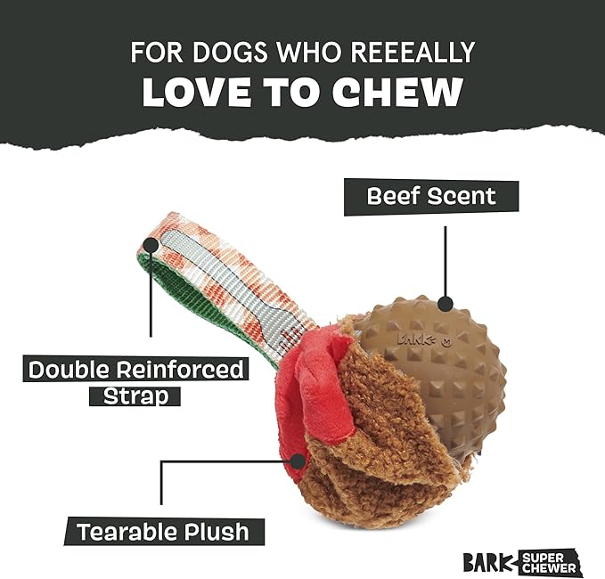 Barkbox BARK A Squeaky Meat -a-Ball Scented Rip & Reveal Dog Toy for Aggressive Chewers - Medium