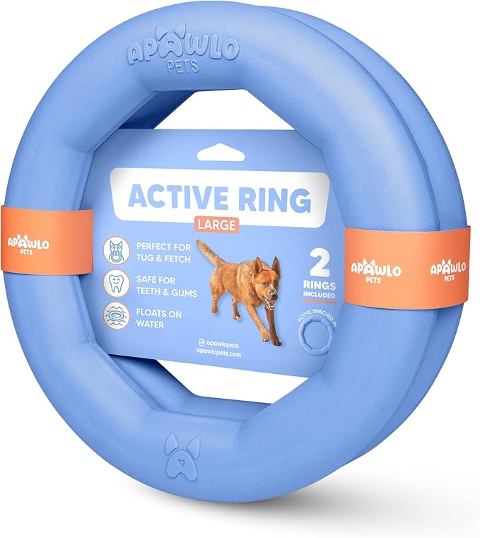Set of 2 Active Dog Toy Rings - Floating Dog Rings for Outdoor Play, Training & Fetch - Durable Fetch Toy, Frisbee Alt, Outside Yard Toys for Large Breeds - Blue