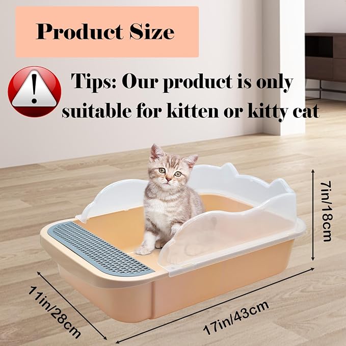 kathson Open Cat Litter Box with High Side,Anti-Splashing Cats Litter Pan Semi-Enclosed Removable Cats Litter Boxes with Litter Sifting Scoop Open Top Kitty Toilet for Easy to Clean(Khaki)