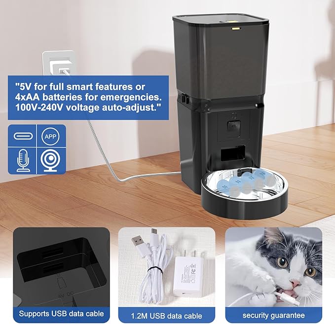 Automatic Cat & Dog Feeder with Camera, 6L Smart WiFi Pet Food Dispenser for Small Pets & Multi-Cat Homes - Timed Feeding App, Battery Backup, Voice Recorder, Night Vision & Portion Control