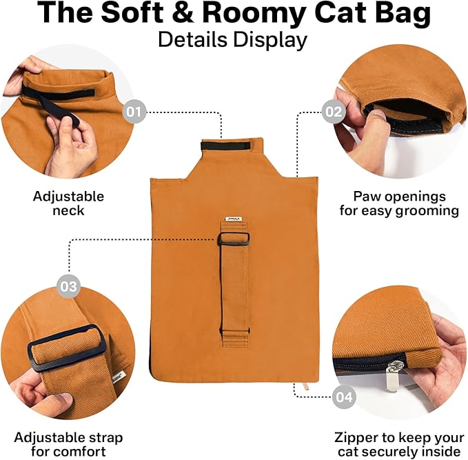 Cat Carrier Soft, Cat Sling for Medium & Large Cats up to 20lbs | Escape-Proof & Anxiety-Reducing Design, Restraint Bag for Vet Visits, Nail Trimming & Travel –Caramel