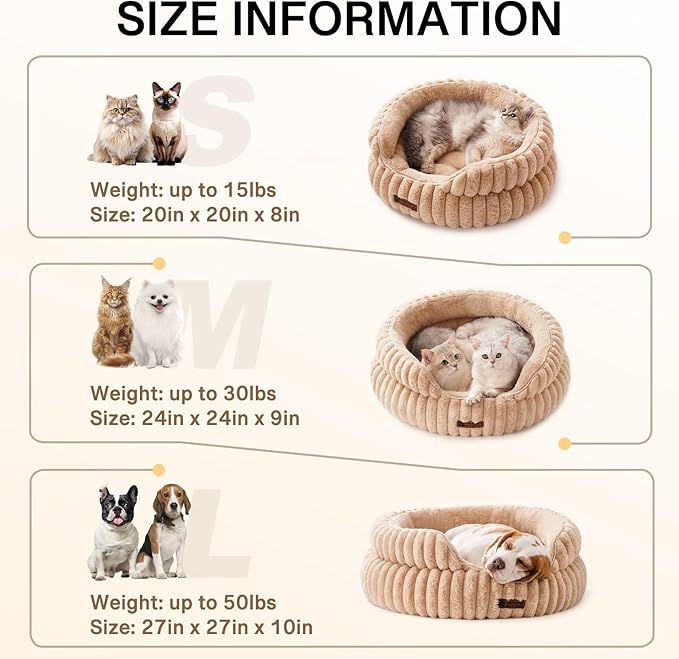 MEWOOFUN Dog Bed for Medium Dogs, Washable Large Cat Beds for Indoor Cats, Donut Pet Bed for Dogs and Cats with Anti-Slip Bottom (Camel, 27"x27"x10")