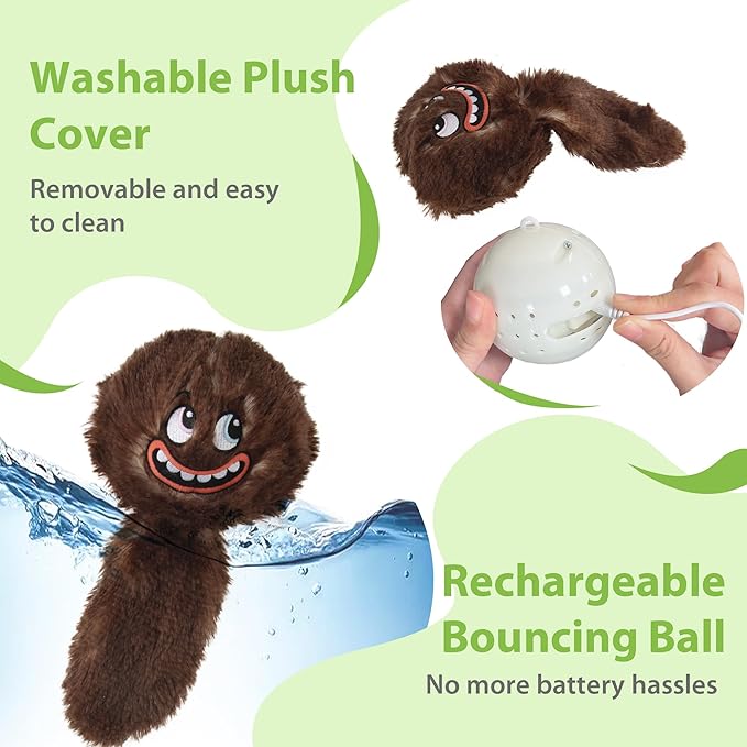 PETGEEK Interactive Dog Ball Toy, Automatic Dog Toys with Music and Recording, Rechargeable Vibrating Dogs Ball for Small/Medium/Large Sizes, Enrichment Toy for Doggy to Keep Them Busy (Brown)