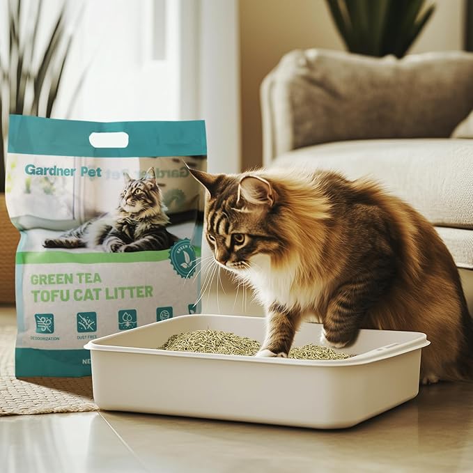 Gardner Pet Natural Tofu Cat Litter, Cat Litter with Green Tea Extract – Dust-Free, Fast Clumping, Flushable, and Odor Control for Multi-Cat Homes, 6lbs