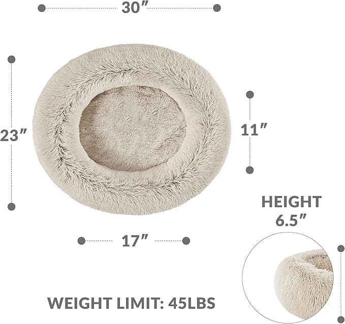 Friends Forever Calming Dog Bed for Medium Dogs, Donut Medium Pet Bed, 30 Inches Memory Foam Orthopedic Dog Bed with Fluffy Plush Faux Fur, Machine Washable, Serena Tan, 30"x23"x6.5"