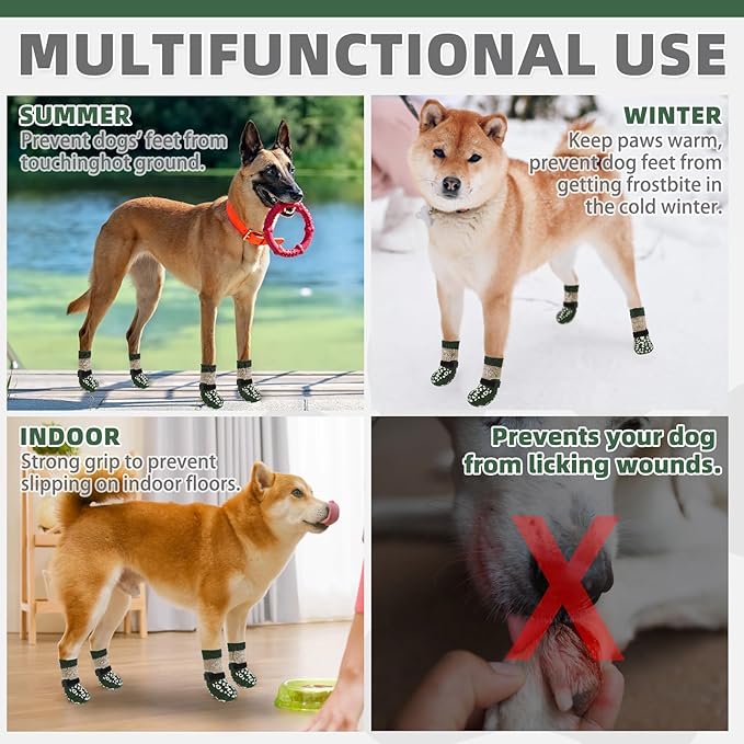 KOOLTAIL Dog Socks for Hot/Cold Pavement to Prevent Licking Paws Scratching,Anti Slip Pet Boots&Paw Protector for Hardwood Floors,Traction Control Grip Booties for Small Medium Large Senior Dogs S