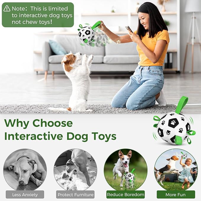QDAN Interactive Dog Toys, Dog Soccer Ball with Straps, Dog Toys to Keep Them Busy, Remote Control, Jumping Balls with Recording and Music Modes for Small Medium Large Pet