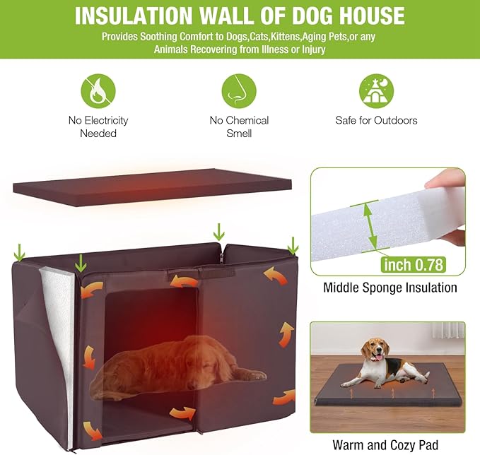 Insulation Dog House Outdoor Dog Kennle with Liner for Winter,Waterproof
