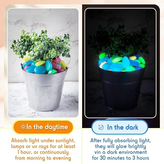 100 Pcs Glow in The Dark Rocks Glow in The Dark Pebbles Outdoor Fish Tank Rocks Aquarium Gravel Luminous Stones for Walkway Succulent Plant Halloween Decor(1.8 Inch,Multicolor)