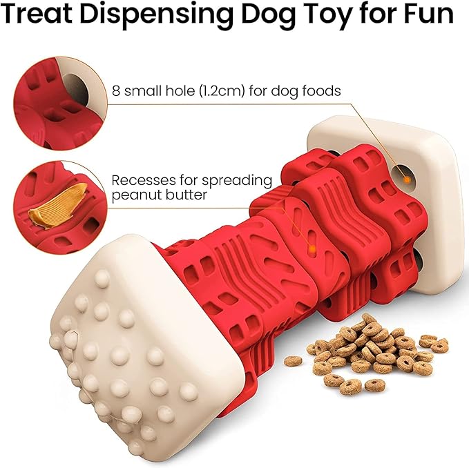 Dog Toys for Aggressive Chewers, Tough Dog Chew Toys, with Beef Flavor, Safe Rubber Indestructible, for Large Medium Small Dogs - Red