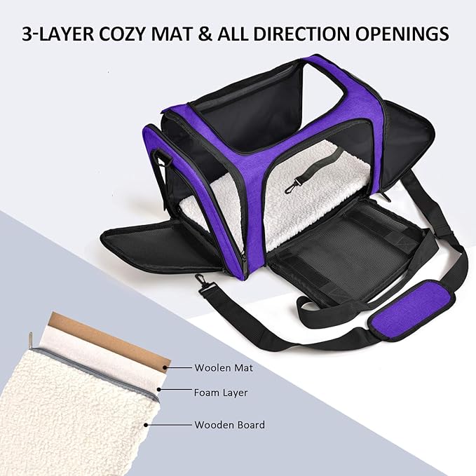 Large Cat Carriers Dog Carrier Pet Carrier for Large Cats Dogs Puppies up to 25Lbs, Big Dog Carrier Soft Sided, Collapsible Travel Puppy Carrier - Large - Purple
