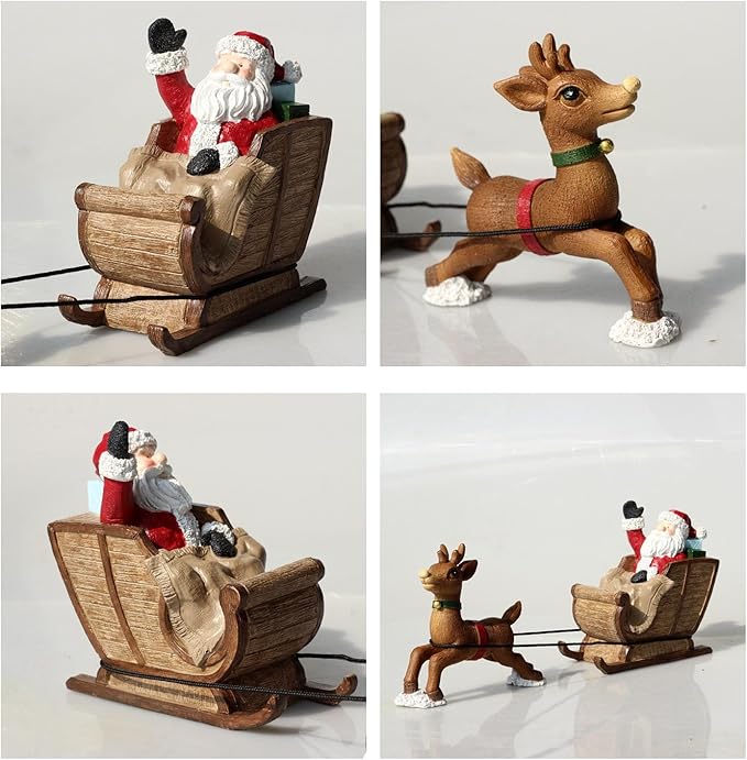 Focket Christmas Aquarium Decorations, Resin Santa Claus Reindeer Sleigh Fish Decoration, Decorative Aquarium Santa Claus on Sleigh Xmas Miniature Figurines Micro Landscape