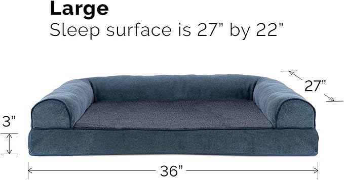 Furhaven Cooling Gel Dog Bed for Large/Medium Dogs w/ Removable Bolsters & Washable Cover, For Dogs Up to 55 lbs - Sherpa & Chenille Sofa - Orion Blue, Large