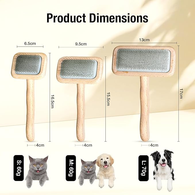 UTEE Slicker Brush for Medium Dog (Toy Poodles, Bichons & Cocker Spaniels) Gentle Grooming Tool with Stainless Steel Curved Pins & Ergonomic Beech Wood Handle — Ideal for Long or Thick Fur