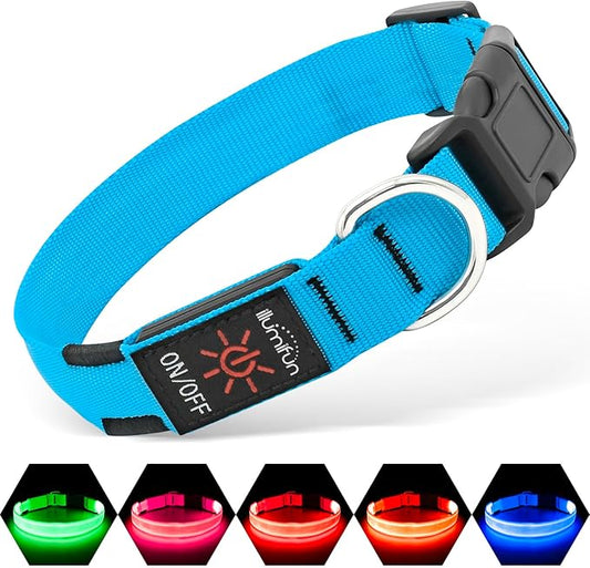 Illumifun LED Dog Collar, USB Rechargeable Light Up Collar Glow in The Dark, Adjustable Safety Pet Light for Your Pups Walking at Night (Blue, Small)
