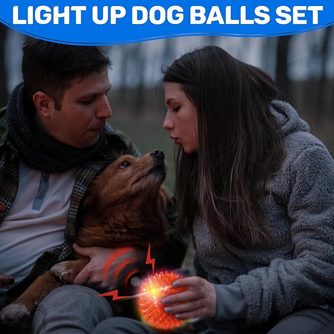 6 Pack 3.5" Light Up Squeaky Dog Toy Balls, Spiky Dog Balls for Small,Medium Large Dogs