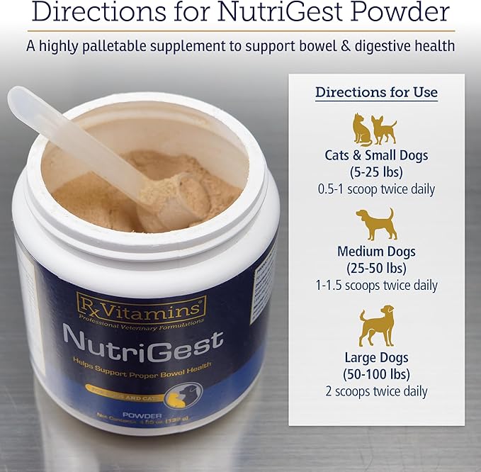 Rx Vitamins NutriGest - Dog Probiotics for Digestive Health - Probiotic for Cats - Cat Digestive Support,Anti Diarrhea for Cats and Dog Gas Relief - Probiotics for Dogs Powder - 4.65oz
