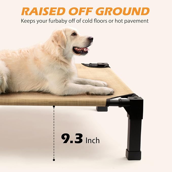 Heeyoo Elevated Dog Bed, Cooling Raised Pet Cot with Chew Proof Washable Breathable Mesh and Metal Frame, Portable Dog Cot Bed with No-Slip Feet for Outdoor or Indoor Use