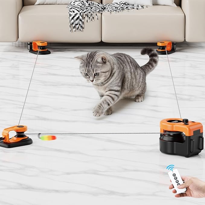 Pet Deluxe Interactive Cat Toys for Indoor Cats, Cat Treadmill Auto/Remote Control DIY Cat Mouse Hunting Toys, Keep Bored Kitten Dog Entertained to Chase, Feather Toy to Exercise Wheel-Orange